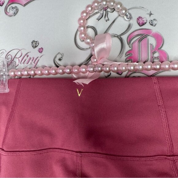 Victoria secret leggings pink gold logo pockets crop ankle fit tight yoga pants - Picture 2 of 8